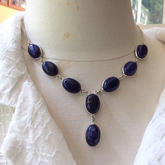 Sterling Silver Lapis Lazuli Necklace & Earrings Set 20” - Picture 7 of 14
